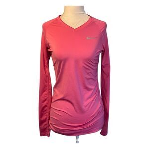 Nike Pro Combat Fitted Dri-Fit Tee Hot Pink Activewear Long Sleeve V-Neck XS